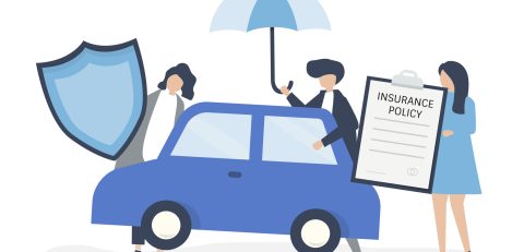 People with icons related to car insurance